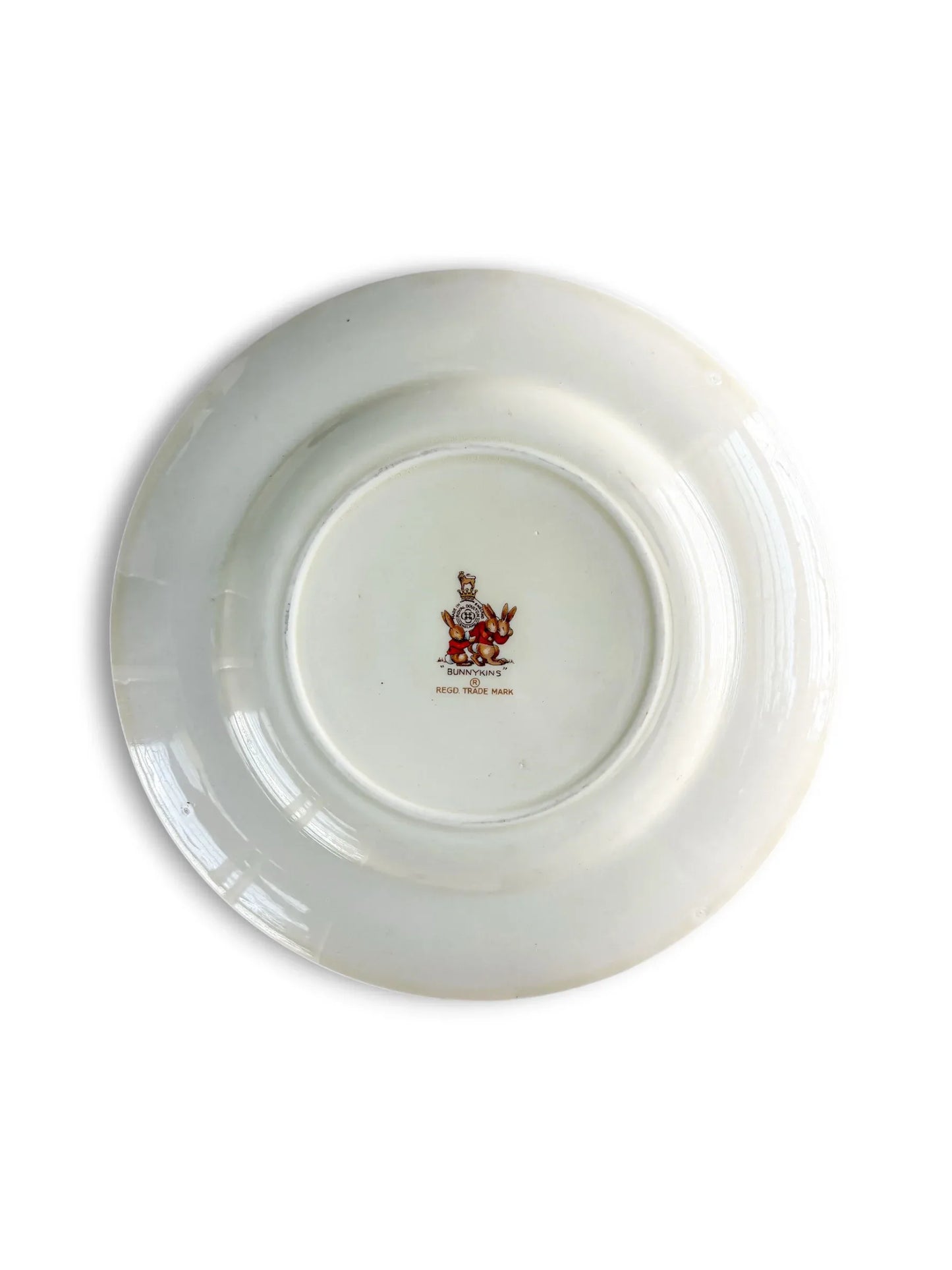 Underside of a Royal Doulton Bunnykins salad plate showing the central makers mark.