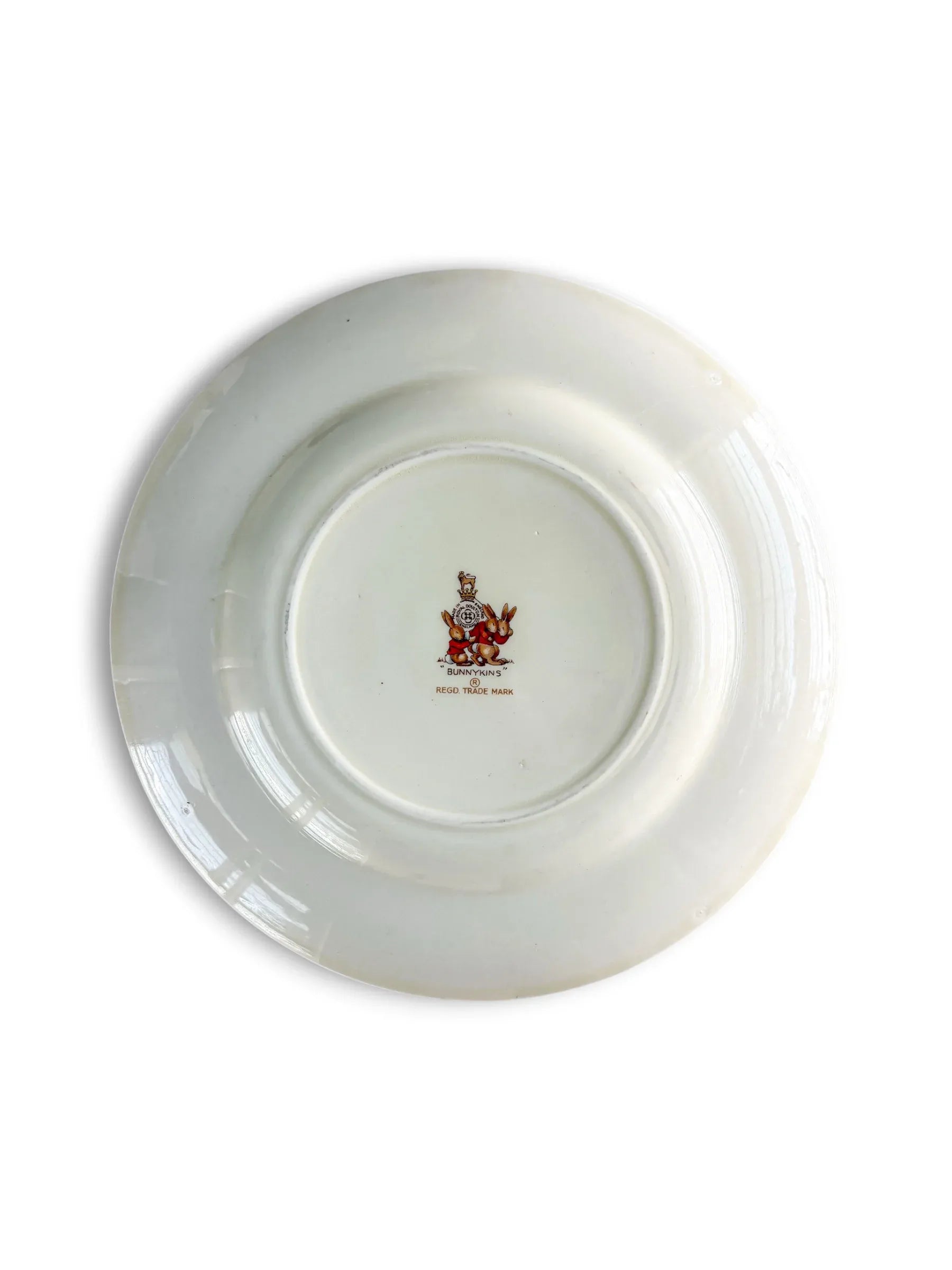 Underside of a Royal Doulton Bunnykins salad plate showing the central makers mark.