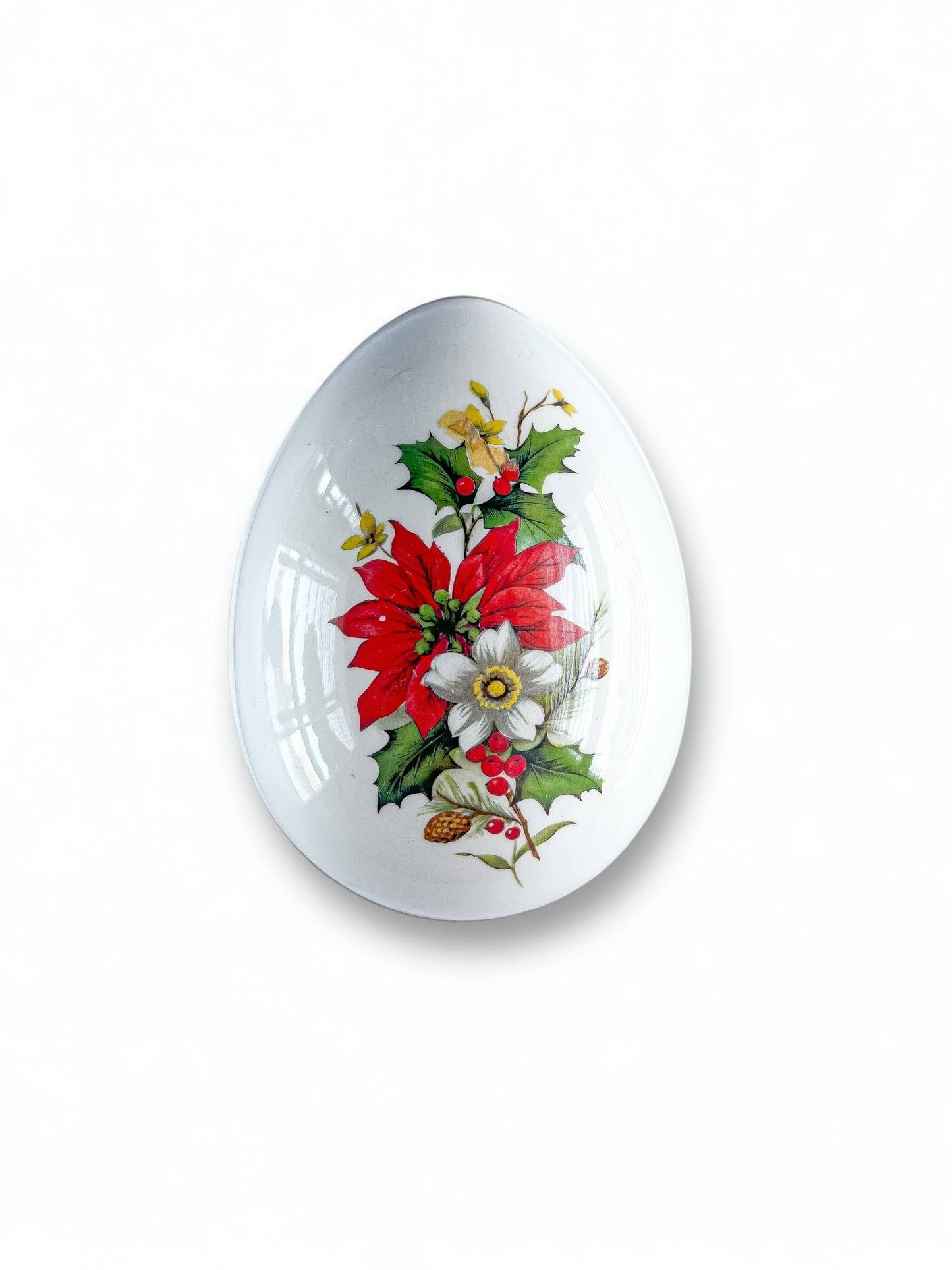 Sadler Festive Holiday Egg Box with Lid – Red Poinsettia & Holly Design - SOSC Home