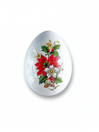 Sadler Festive Holiday Egg Box with Lid – Red Poinsettia & Holly Design - SOSC Home