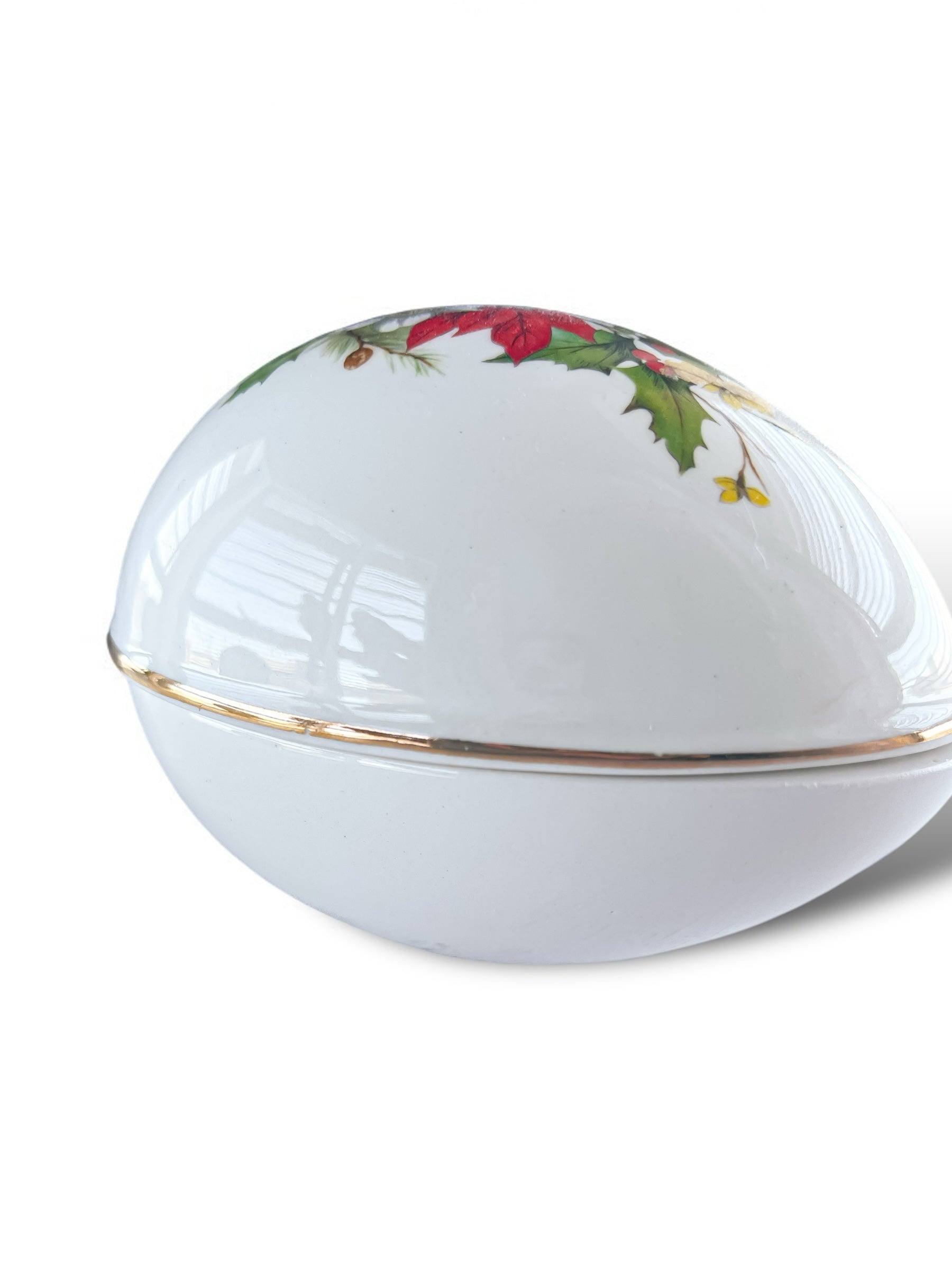 Sadler Festive Holiday Egg Box with Lid – Red Poinsettia & Holly Design - SOSC Home