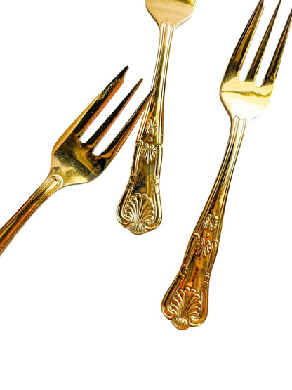 Set of 6 Boxed Gold-Plated Cake Forks - 'Kings' Pattern - SOSC Home