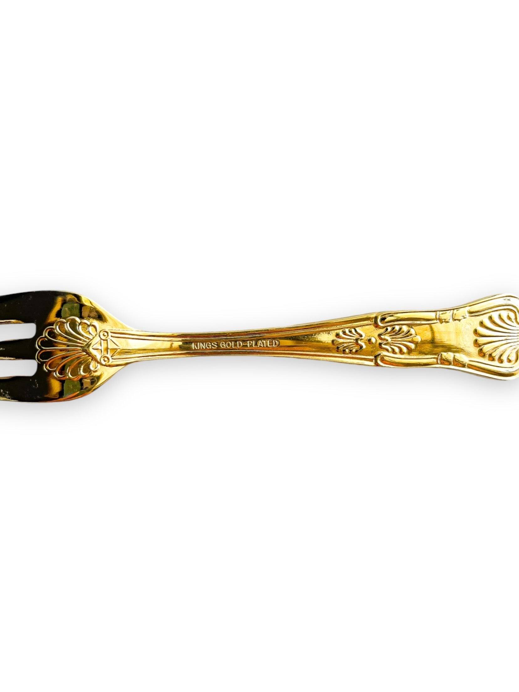 Set of 6 Boxed Gold-Plated Cake Forks - 'Kings' Pattern - SOSC Home