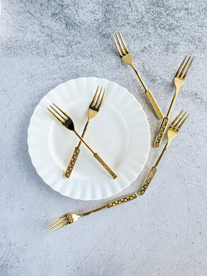 Set of 6 Gold-Plated Cake Forks - Geometric Handle Design - SOSC Home