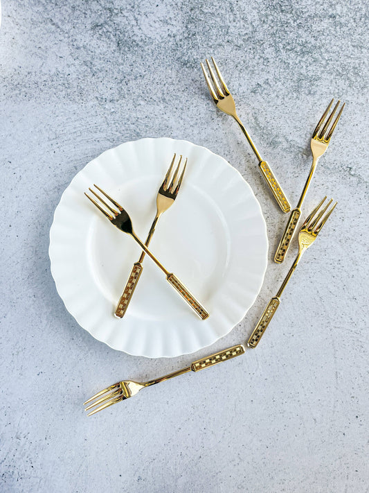 Set of 6 Gold-Plated Cake Forks - Geometric Handle Design - SOSC Home