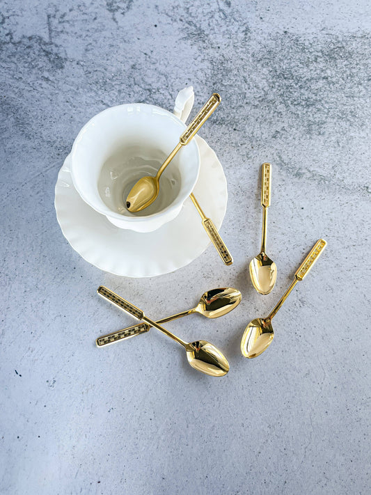 Set of 6 Gold-Plated Teaspoons - Geometric Handle Design - SOSC Home