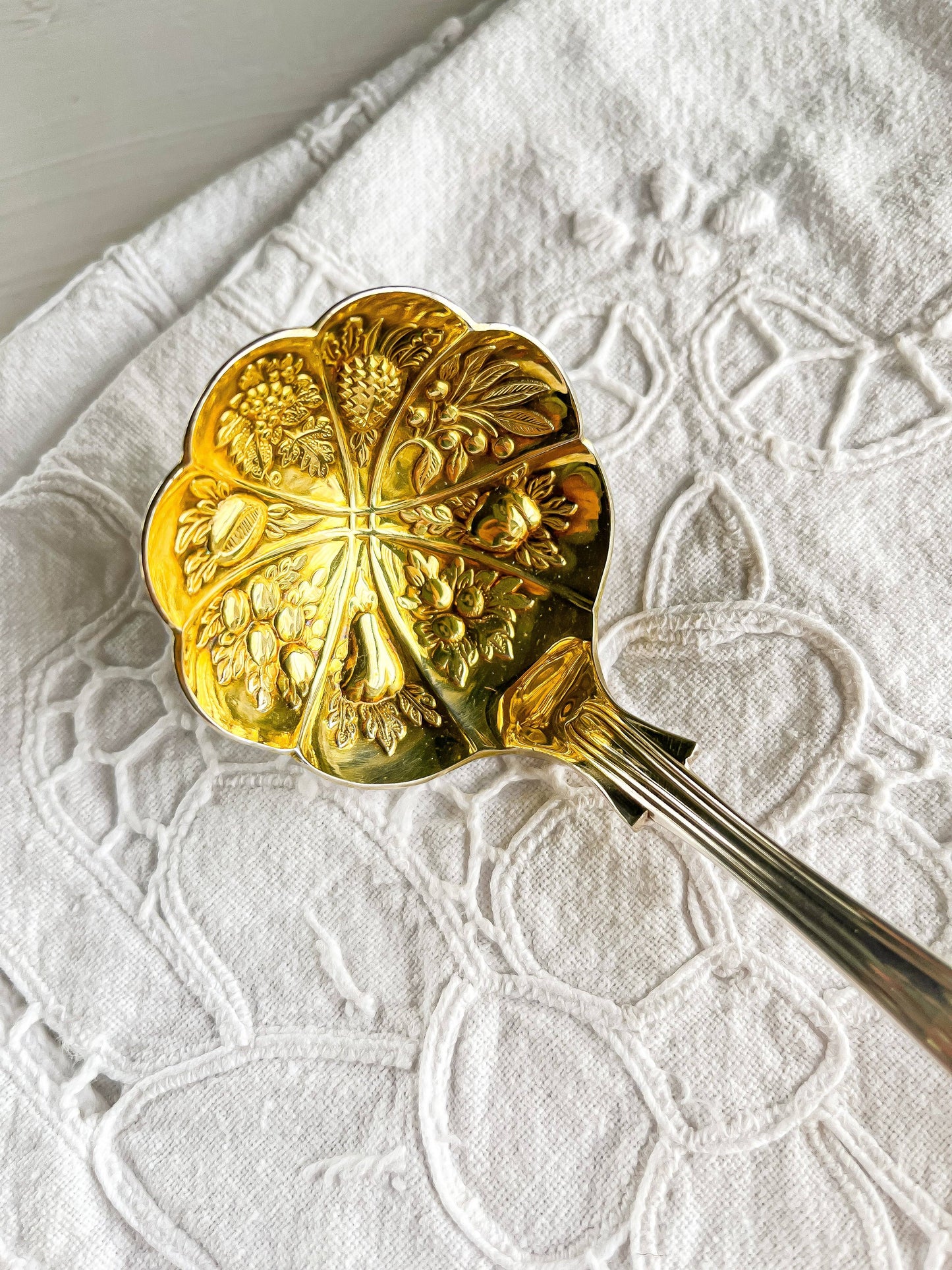 Sheffield Silver-Plated Embossed Gravy Ladle with Gold Wash Bowl - 'Kings' Pattern - SOSC Home