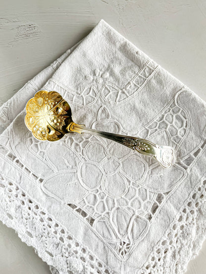 Sheffield Silver-Plated Embossed Gravy Ladle with Light Gold Wash Bowl - 'Kings' Pattern - SOSC Home