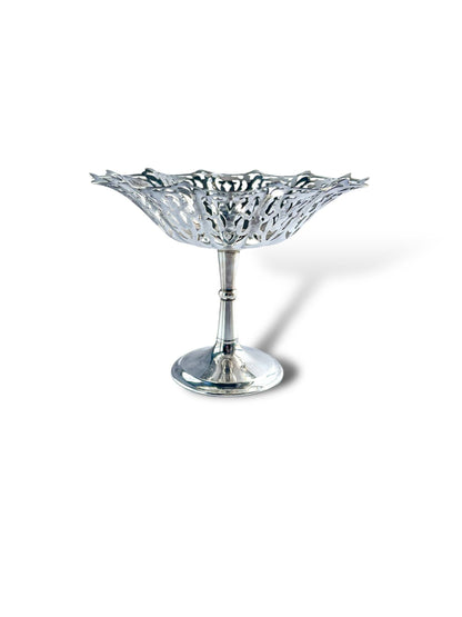 Silver-Plated Pedestal Dish - Filigree Design