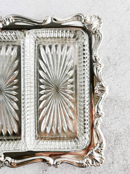 Silver-plated Relish Tray with Glass Dishes - SOSC Home