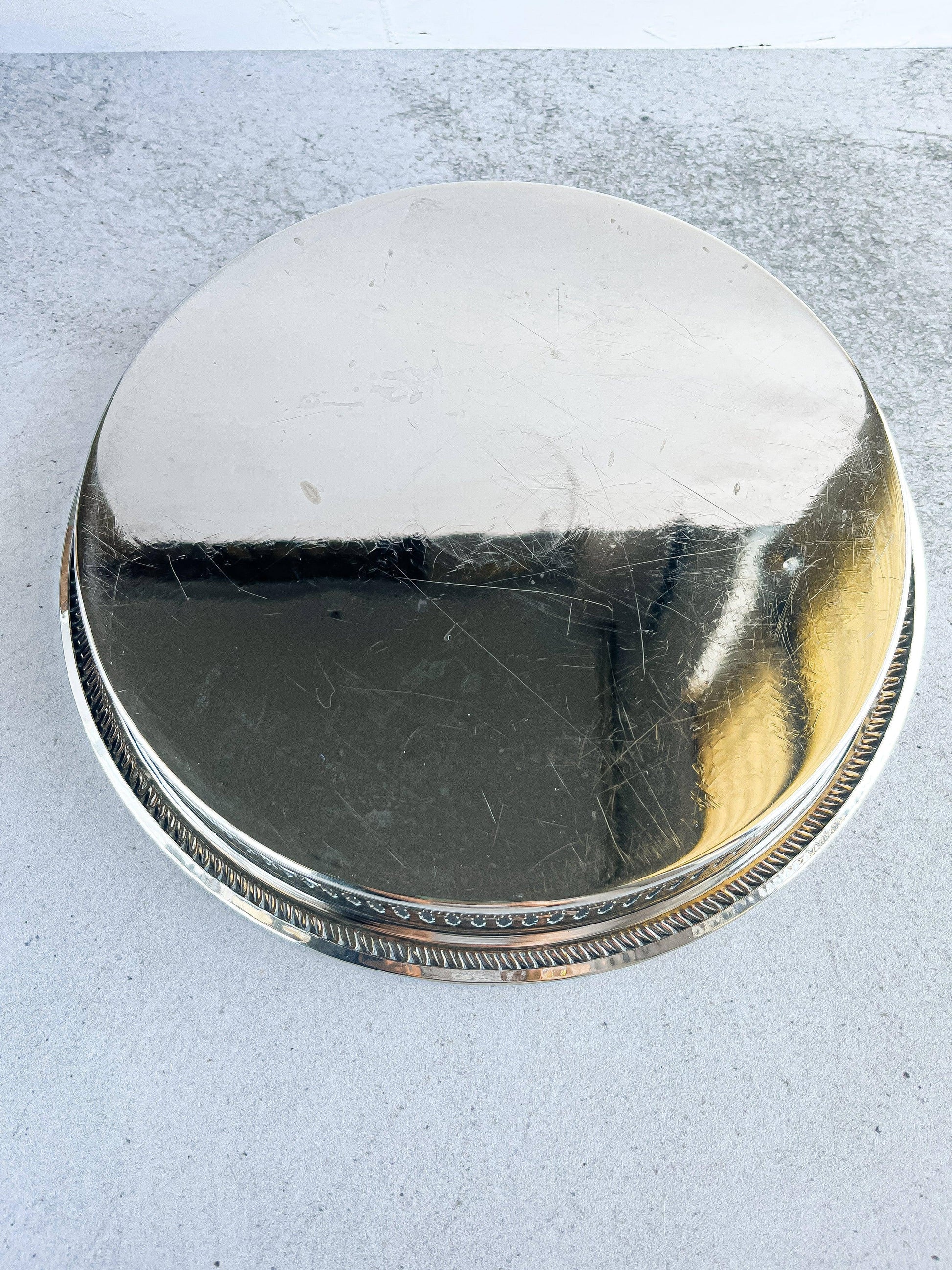 Silver-Plated Round Gallery Tray with Floral Etching - SOSC Home