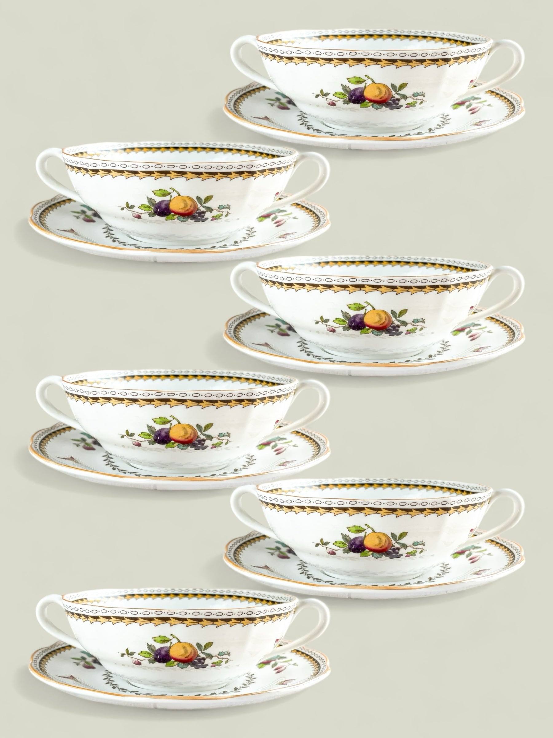 Spode Set of 6 Flat Cream Soup Bowl & Saucer Sets - ‘Rockingham’ Collection (Modern Version) - SOSC Home