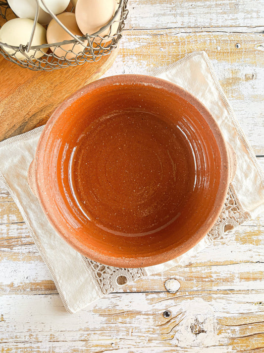 Traditional Earthenware Terracotta Bowl with Glazed Interior and Handles - SOSC Home