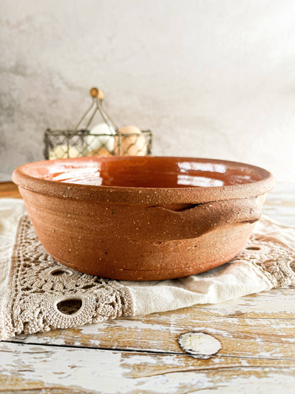 Traditional Earthenware Terracotta Bowl with Glazed Interior and Handles - SOSC Home