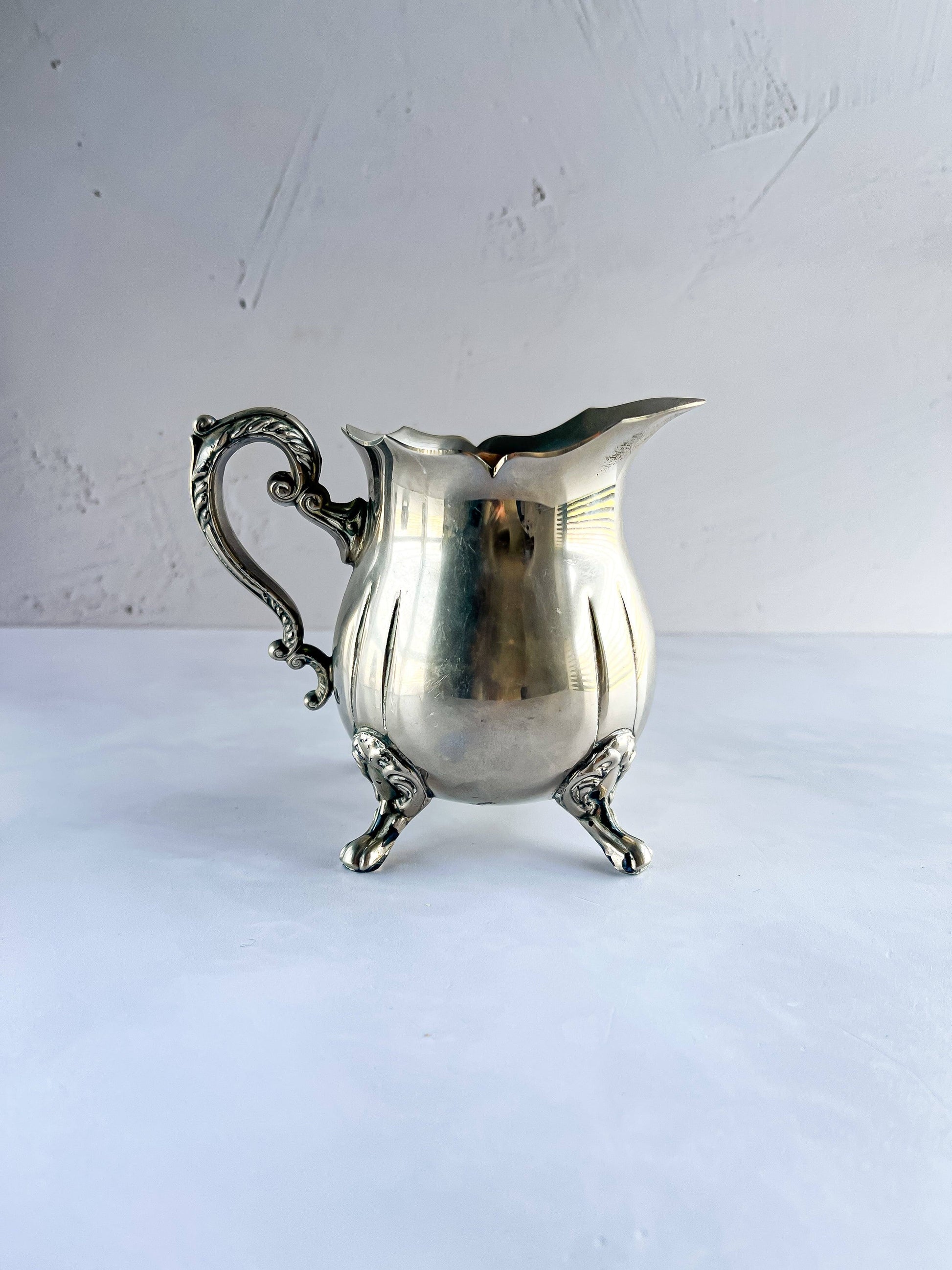 Unmarked Silver-Plated Creamer with Ornate Scroll Design - SOSC Home