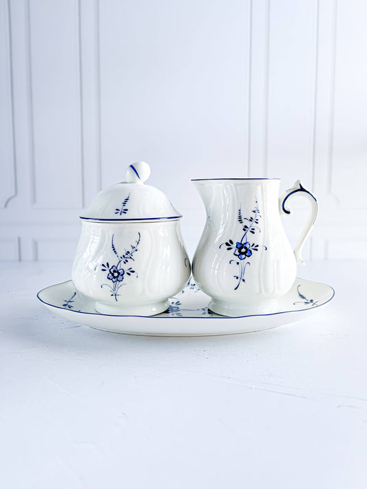 Villeroy & Boch Creamer, Sugar Bowl with Lid, and Pickle Dish Set - 'Vieux Luxembourg' Design - SOSC Home