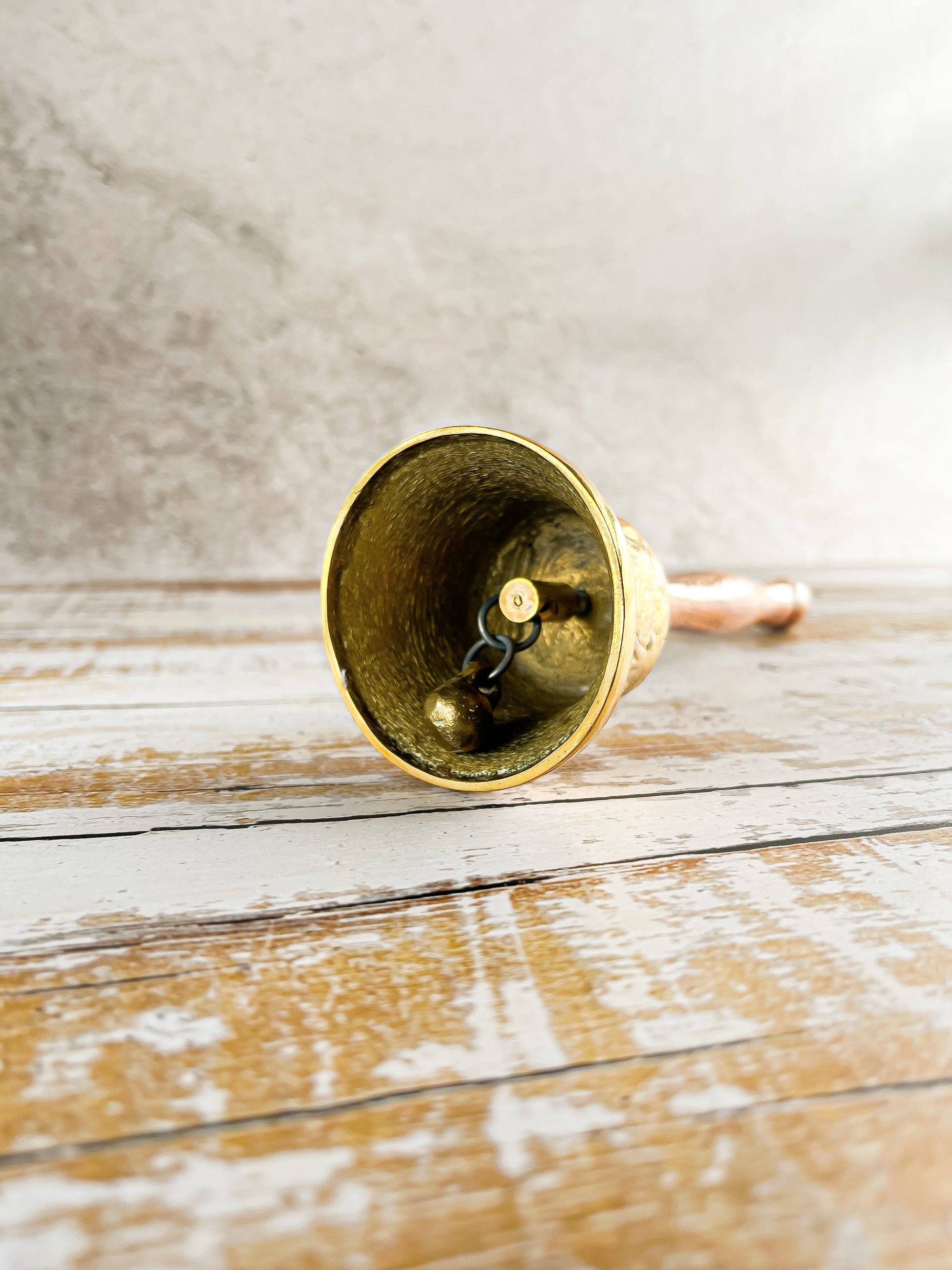 Vintage Brass Bell with Wooden Handle - SOSC Home
