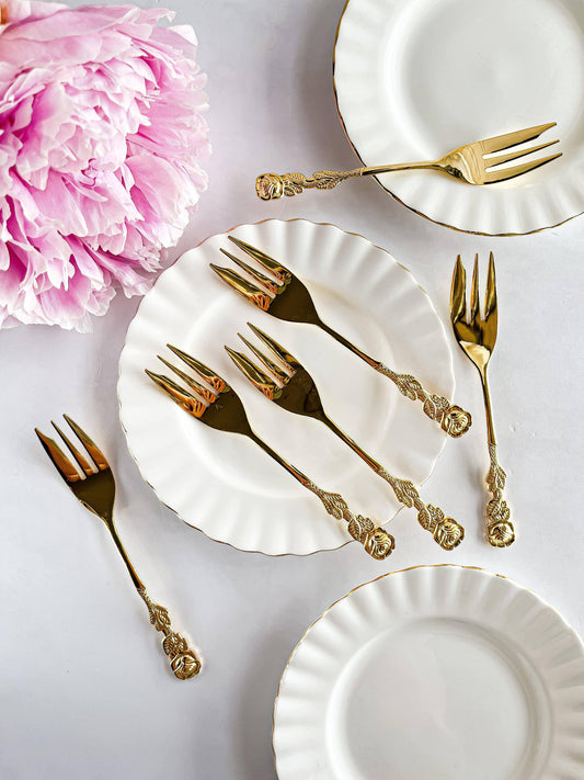 Vintage Eetrite Gold-Plated Cake Forks - Rose Handle Design - SOSC Home