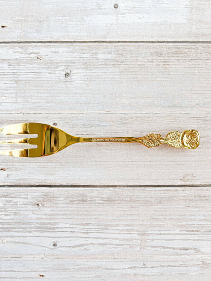 Vintage Eetrite Gold-Plated Cake Forks - Rose Handle Design - SOSC Home