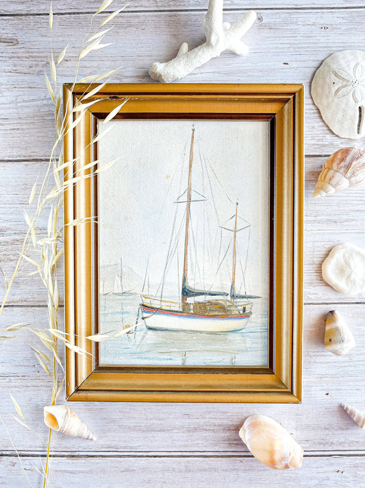 Vintage Framed Oil Painting - Sailboat Scene - SOSC Home