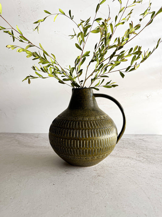 Vintage German Pottery Vase - Olive Green, 388-16 - SOSC Home