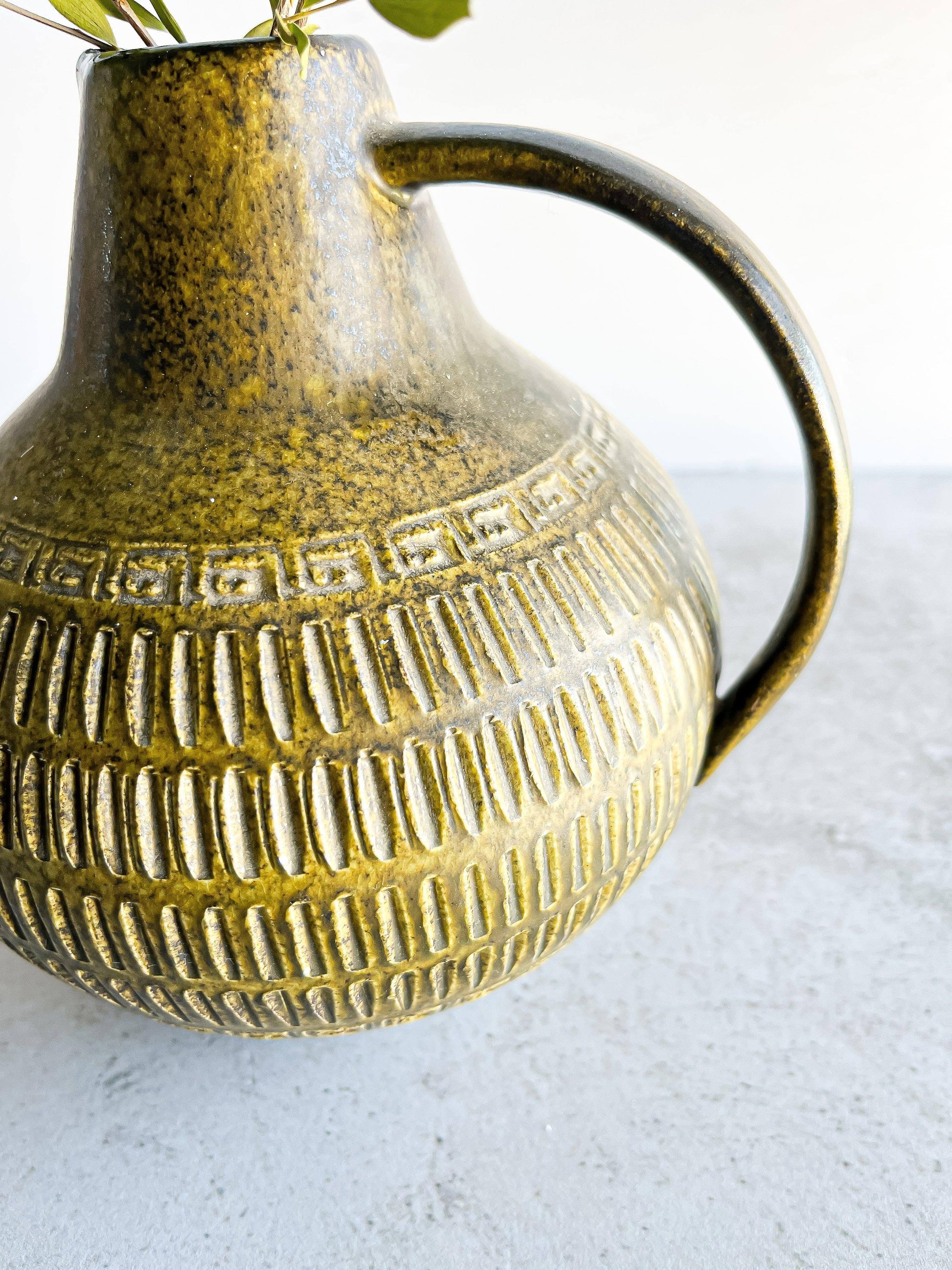 Vintage German Pottery Vase - Olive Green, 388-16 - SOSC Home