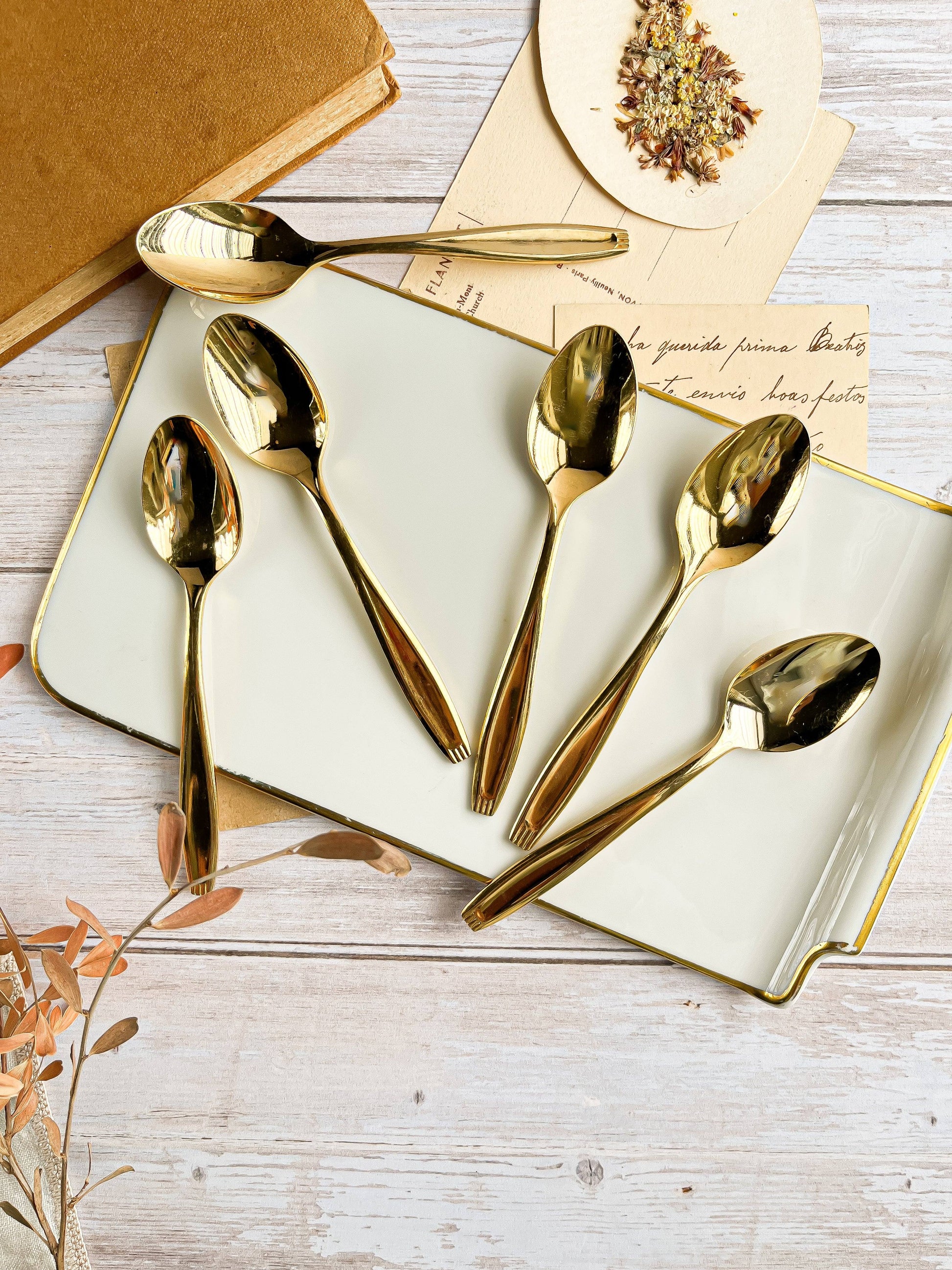 Vintage Gold-Plated Stainless Steel Teaspoon Set of 6 - Sleek Design - SOSC Home