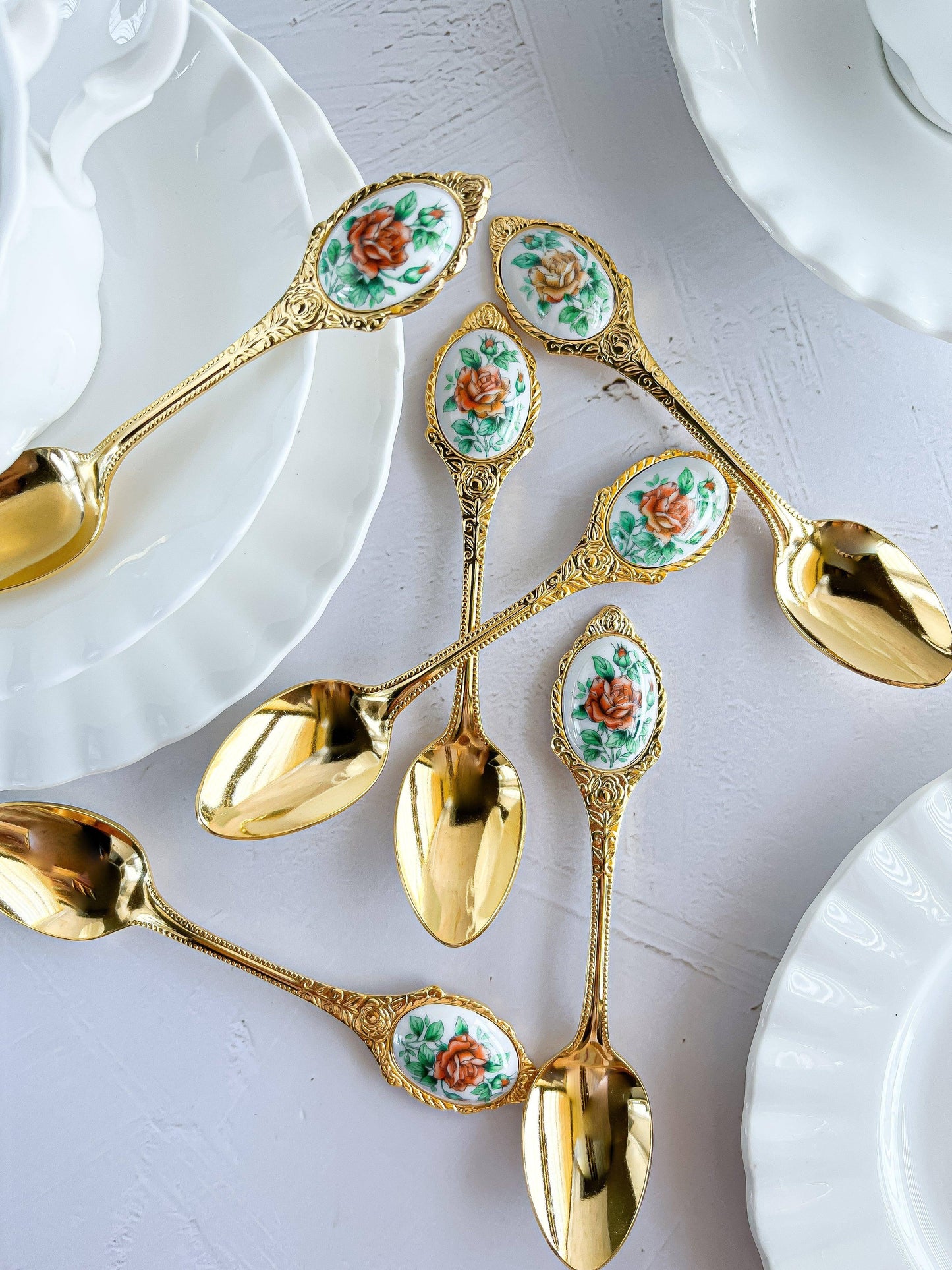 Vintage Gold-Plated Teaspoons with Rose Motif Handles - Set of 6 - SOSC Home