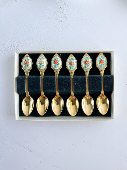 Vintage Gold-Plated Teaspoons with Rose Motif Handles - Set of 6 - SOSC Home