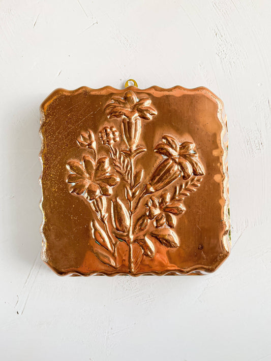 Vintage Large Square Copper Floral Design Mould - SOSC Home