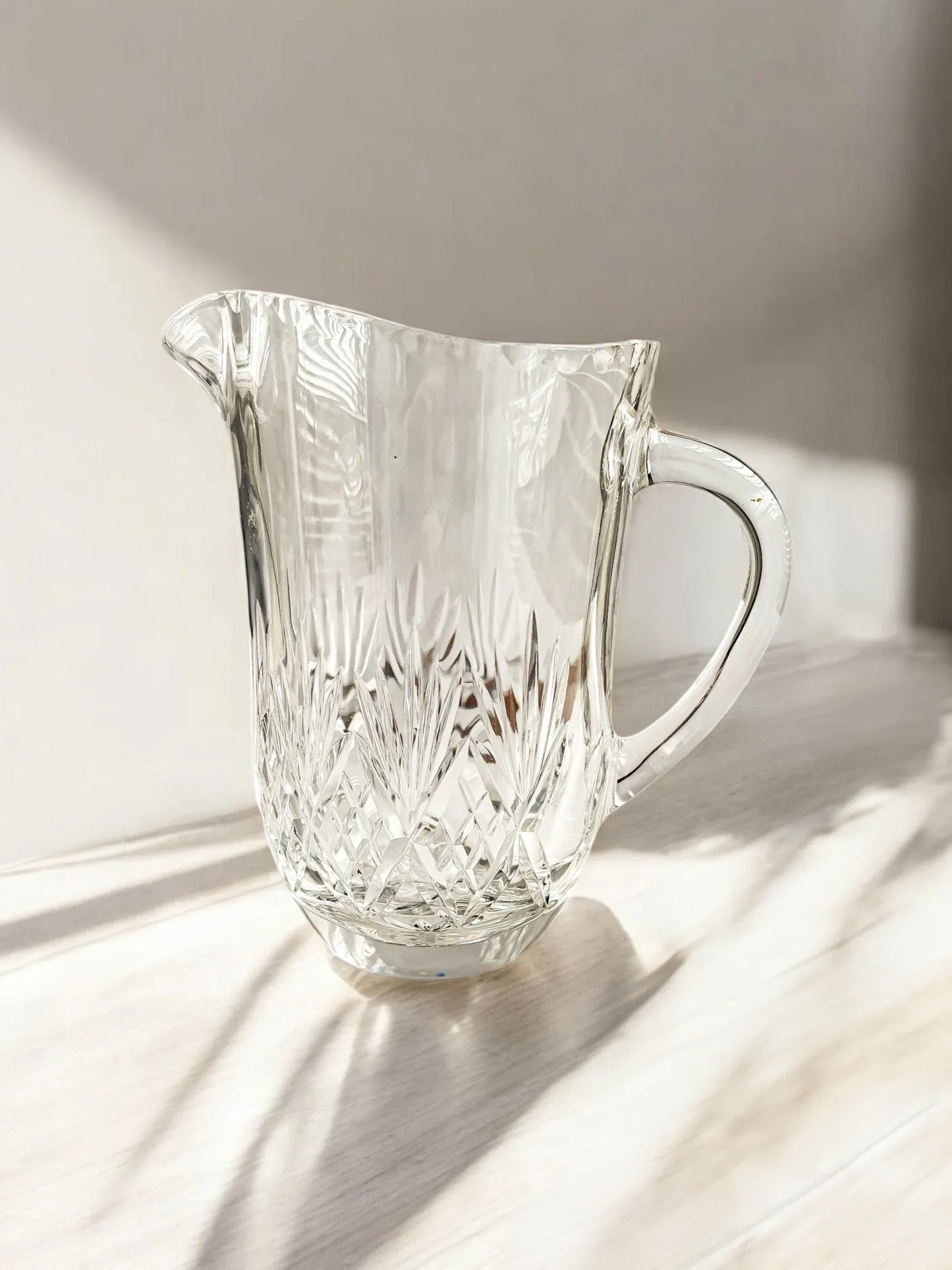 Vintage Pressed Glass Water Jug | Starburst and Crosshatch Motifs - SOSC Home