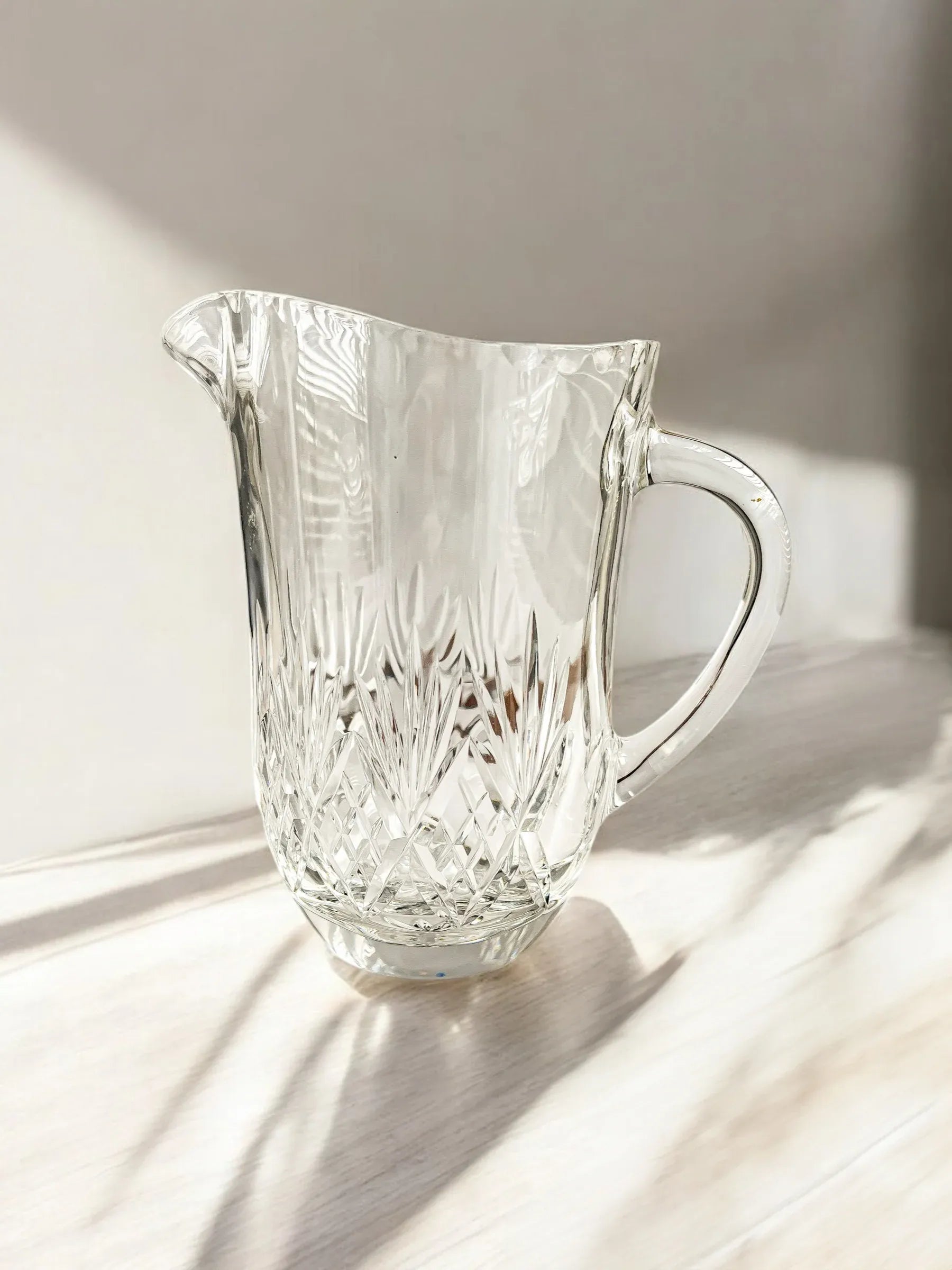 Vintage Pressed Glass Water Jug | Starburst and Crosshatch Motifs - SOSC Home
