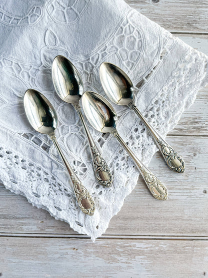 Vintage Silver Teaspoon Set of 4 with Ornate Design - Possibly William Fairbairns & Sons - SOSC Home