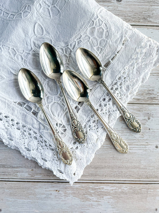 Vintage Silver Teaspoon Set of 4 with Ornate Design - Possibly William Fairbairns & Sons - SOSC Home