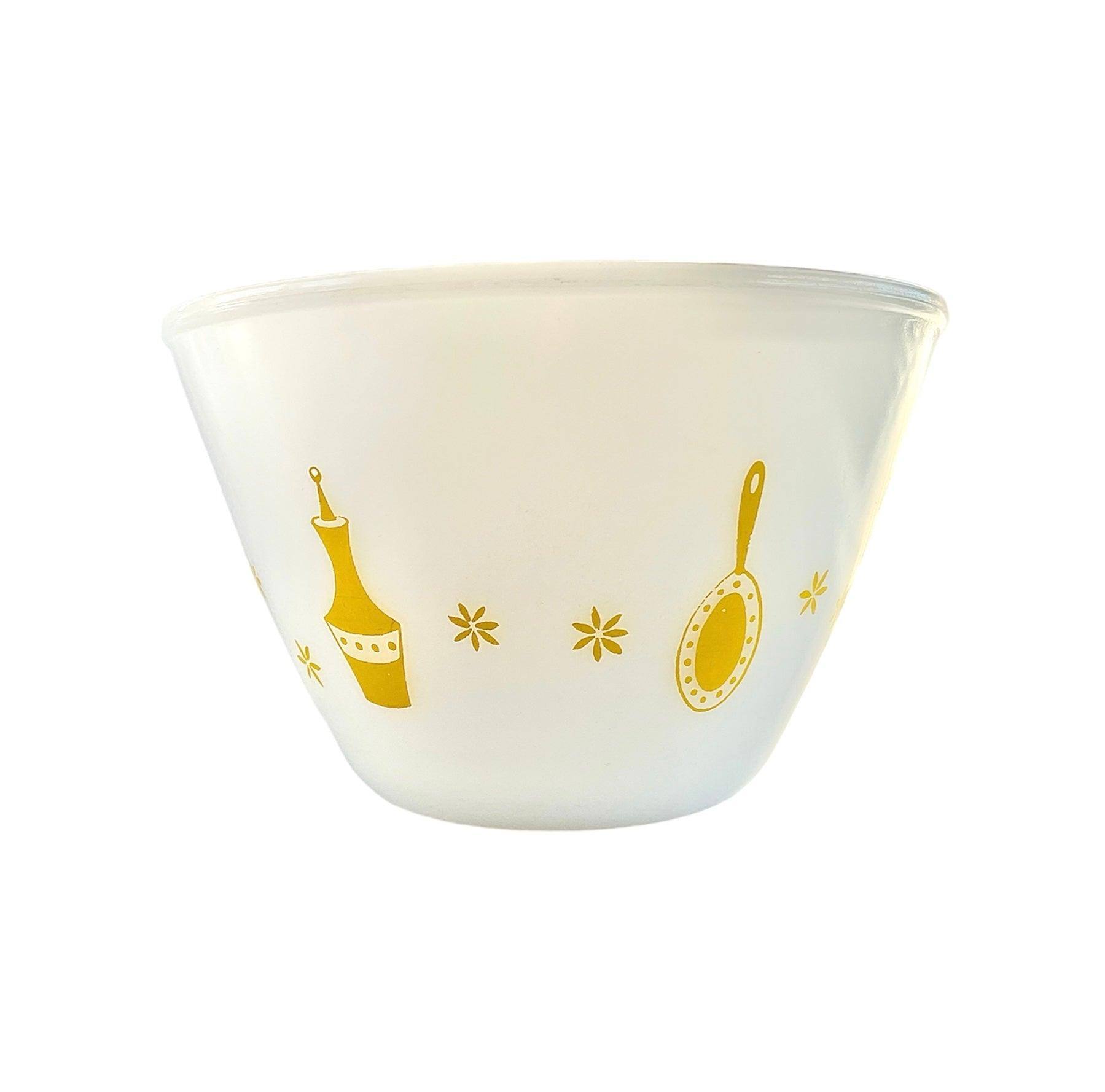 Vintage White Mixing Bowl with Yellow Motif - SOSC Home