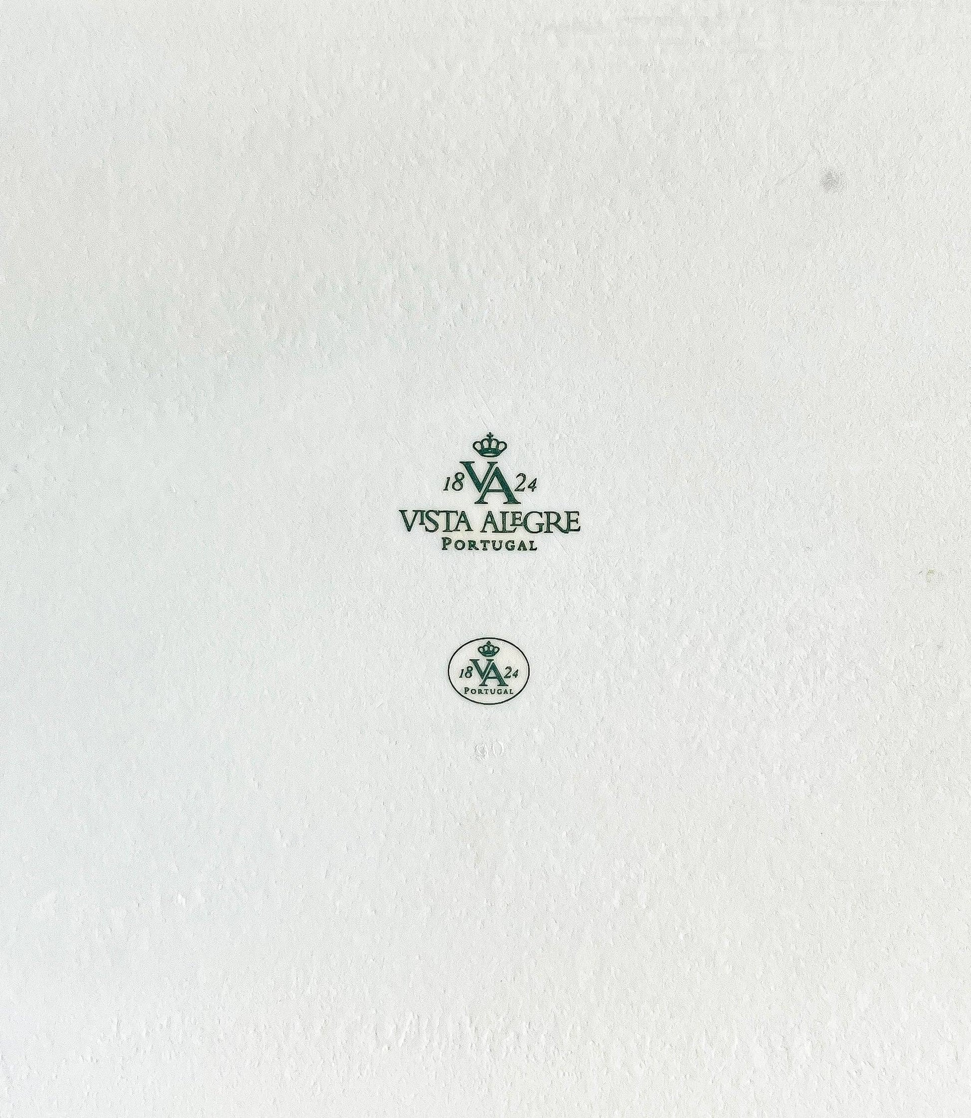 Vista Alegre Portugal porcelain makers mark on white ceramic background, vintage tableware detail