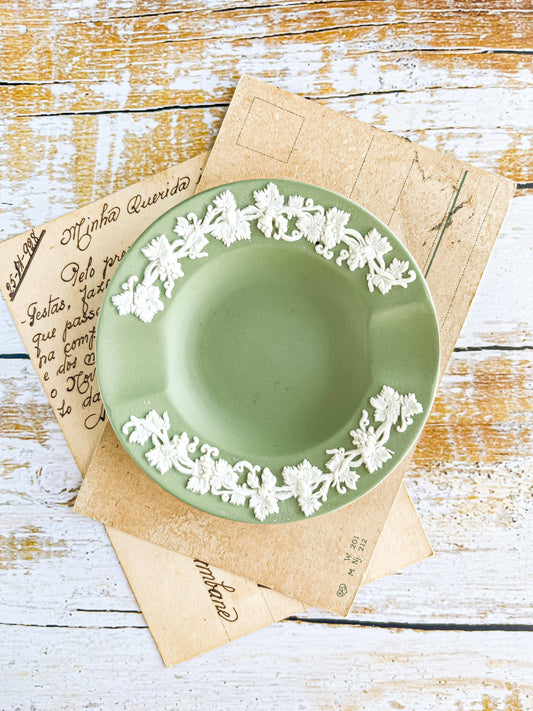 Wedgwood Celadon Green Jasperware Ashtray – 'Grapevine' Motif - SOSC Home