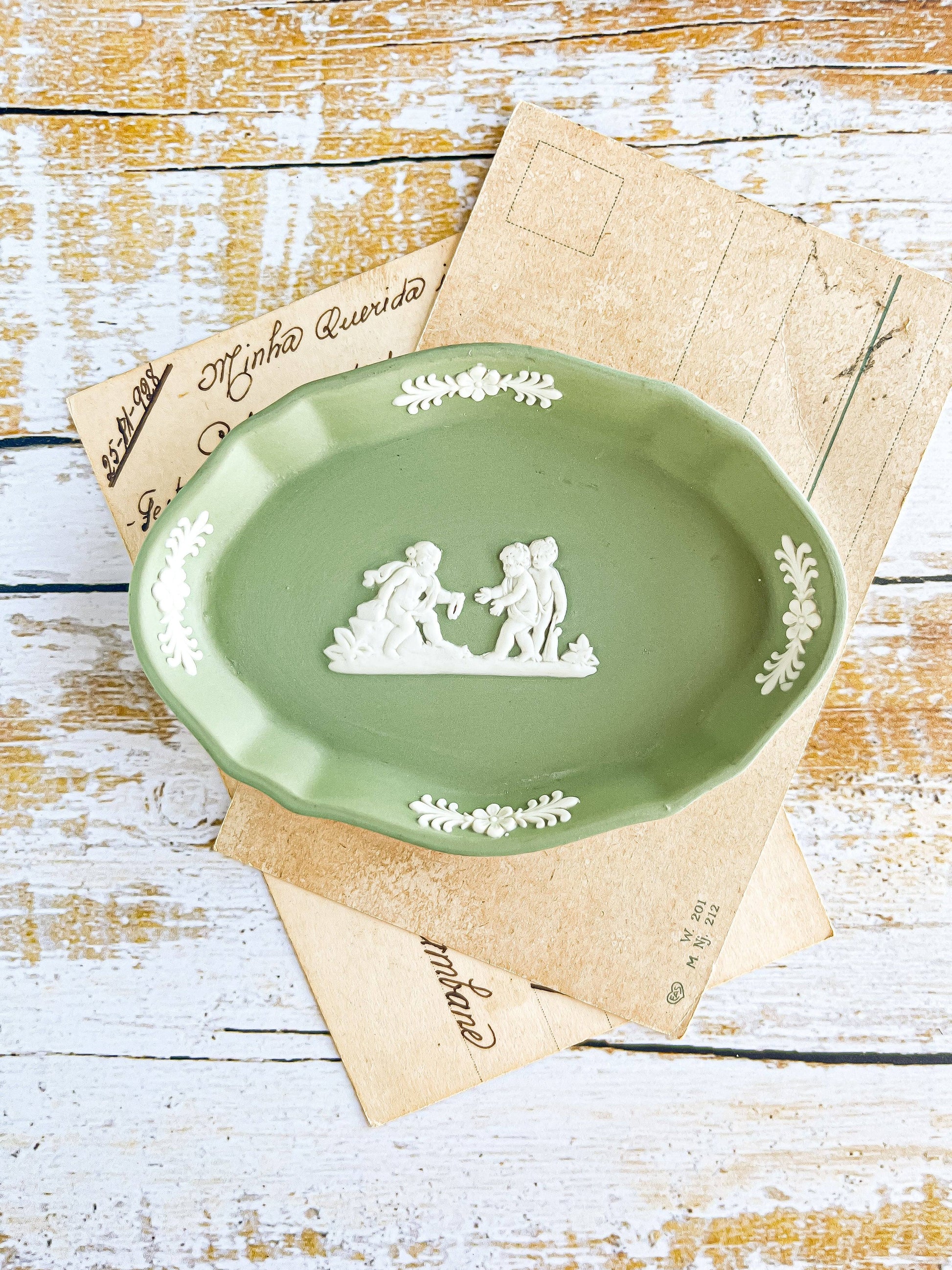 Wedgwood Celadon Green Jasperware Small Tray – 'Cupid' Design - SOSC Home