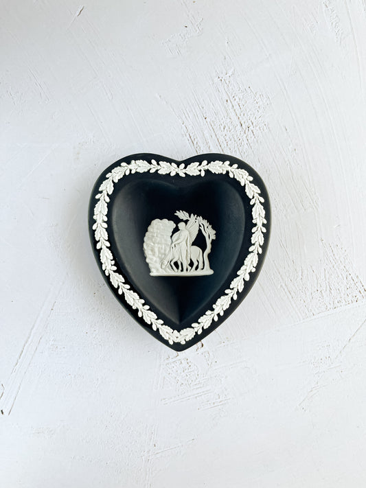 Wedgwood Jasperware Black Small Heart Shape Ashtray - 'Bellwatrpega' Design - SOSC Home
