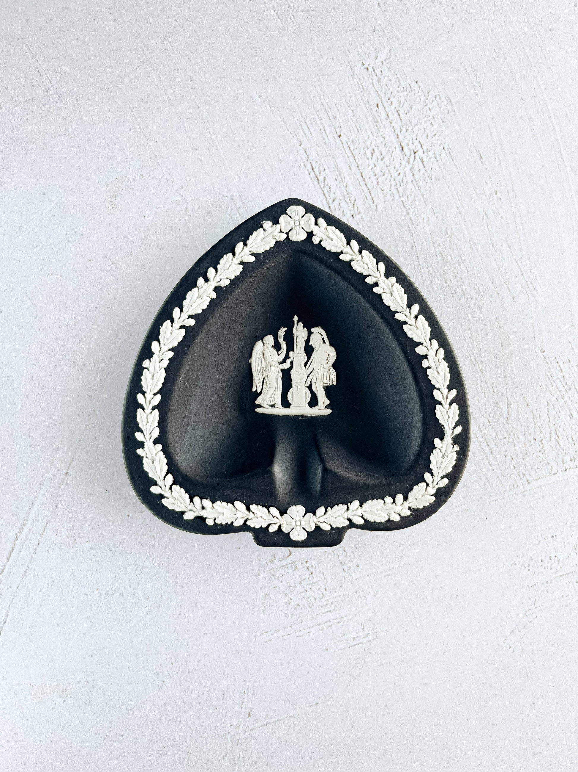 Wedgwood Jasperware Black Small Spade Shape Ashtray - 'Nike & Warrior' Design - SOSC Home