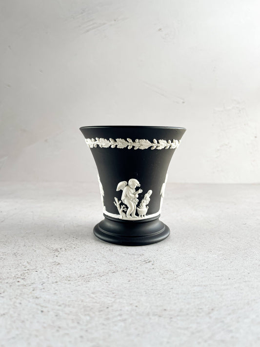 Wedgwood Jasperware Black Vase - 'Cupid' Design - SOSC Home