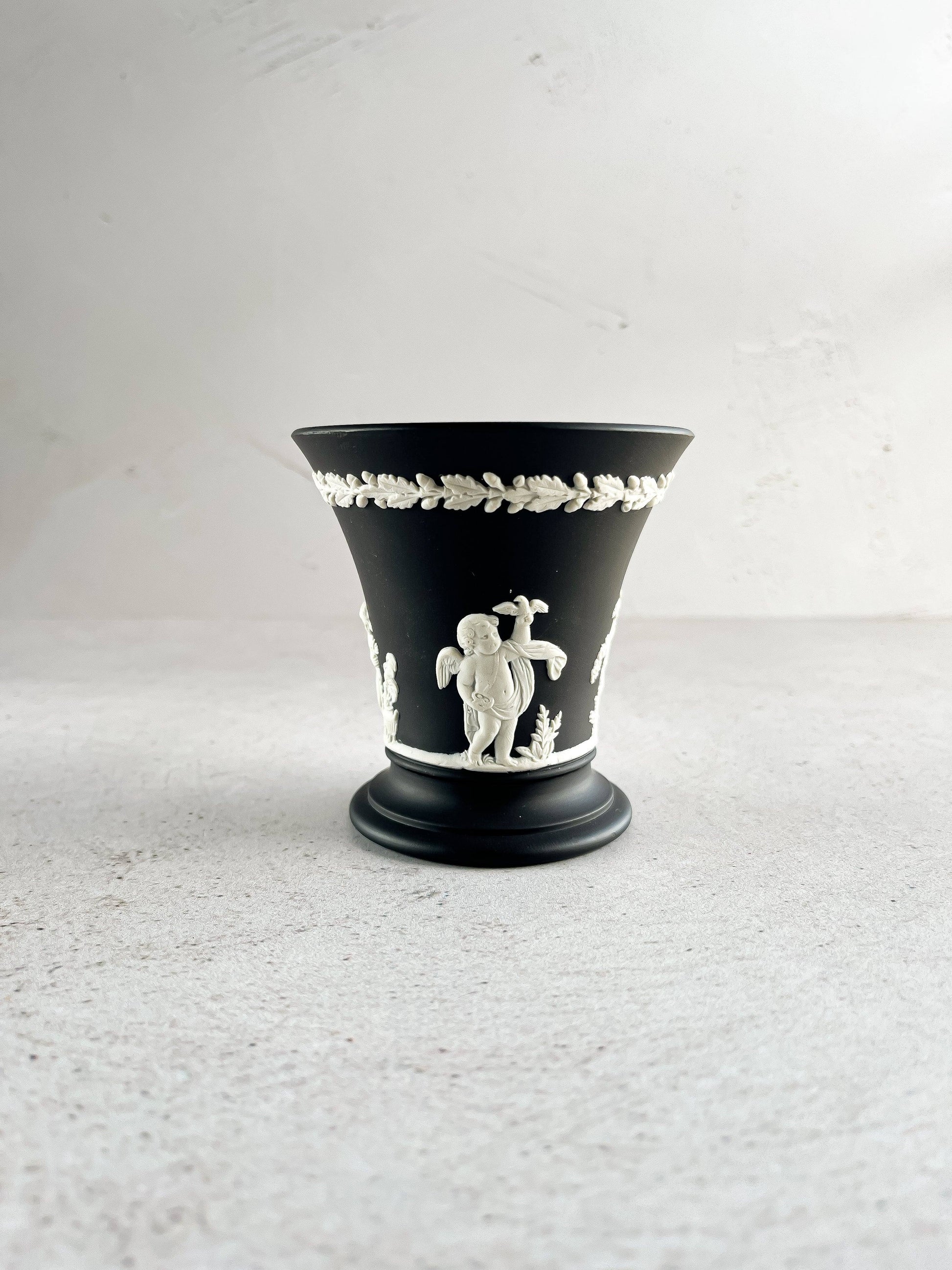 Wedgwood Jasperware Black Vase - 'Cupid' Design - SOSC Home