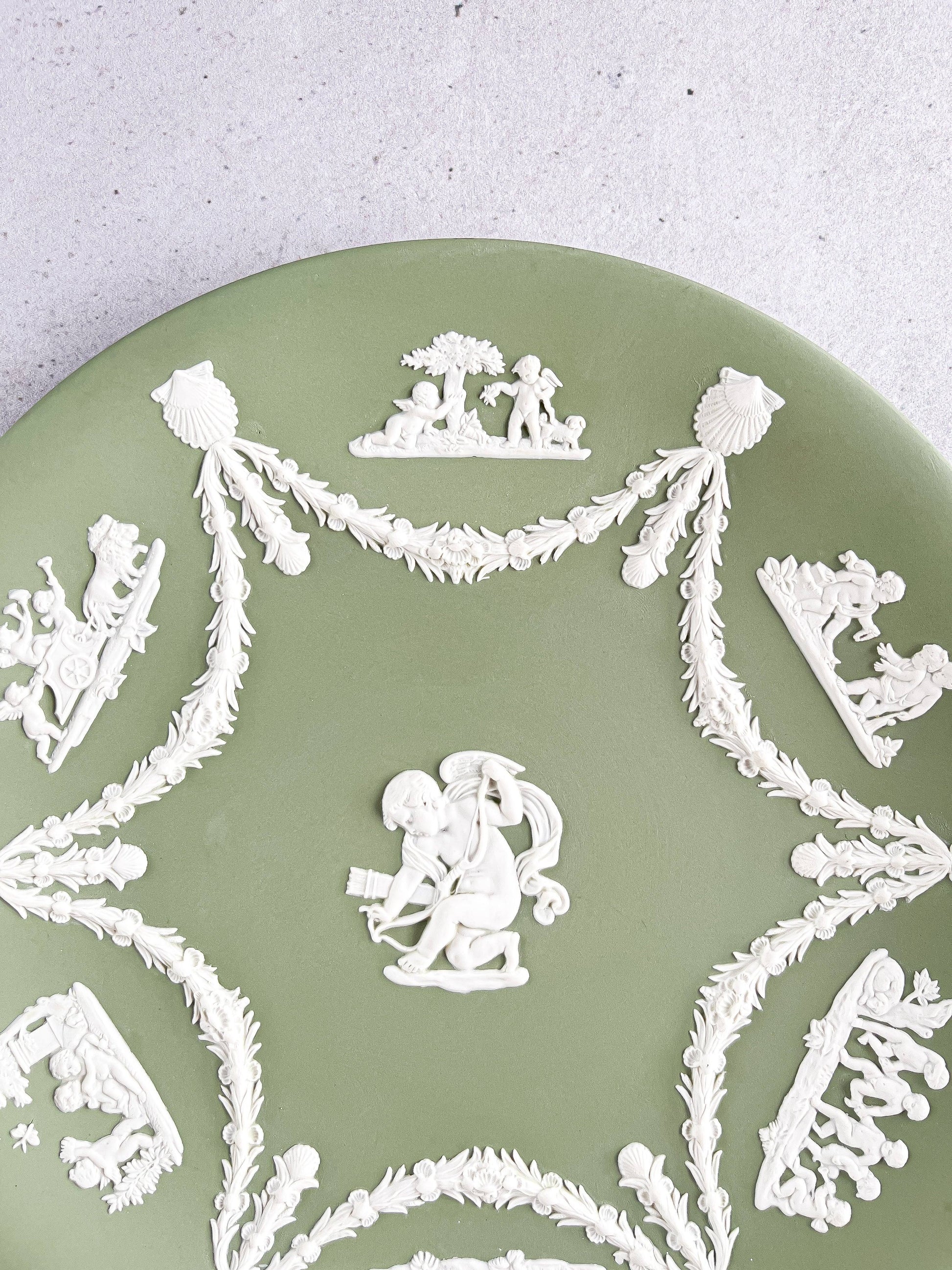 Wedgwood Jasperware Celadon Green Plate - 'Cupid' Design - SOSC Home