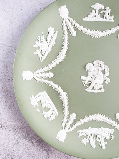 Wedgwood Jasperware Celadon Green Plate - 'Cupid' Design - SOSC Home