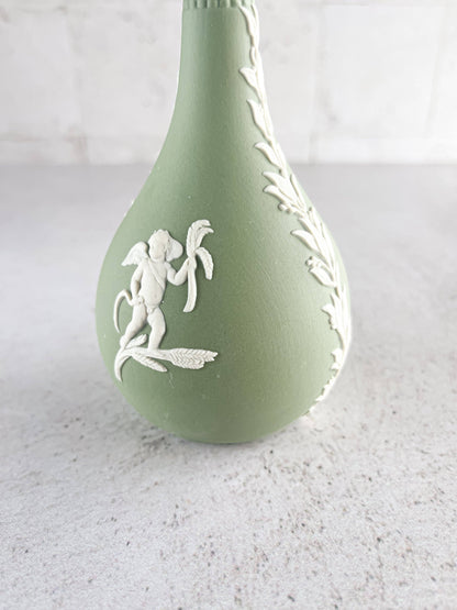 Wedgwood Jasperware Celadon Green Seasons Bud Vase - 'Cupid in Fall' Design - SOSC Home