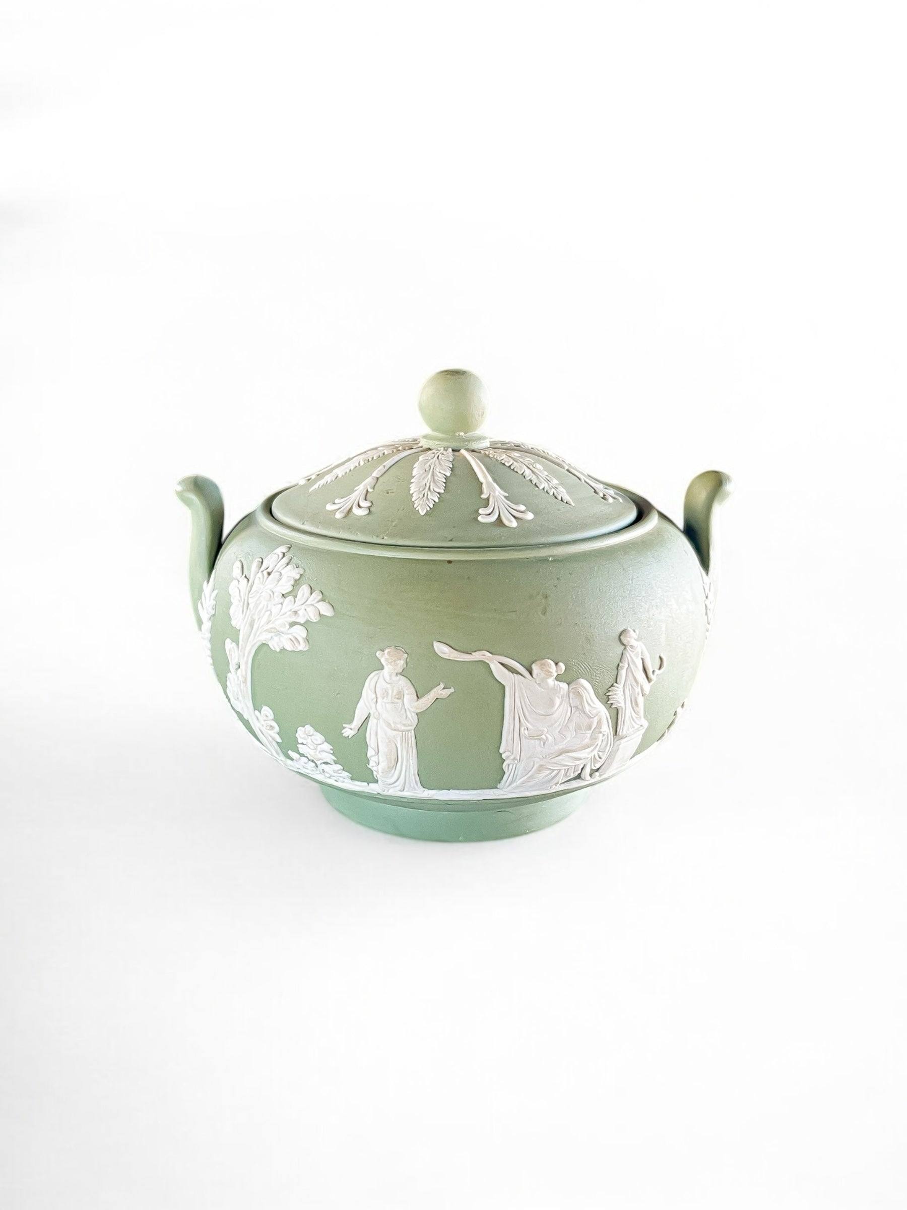 Wedgwood Jasperware Celadon Green Sugar Bowl with Lid – Glazed
