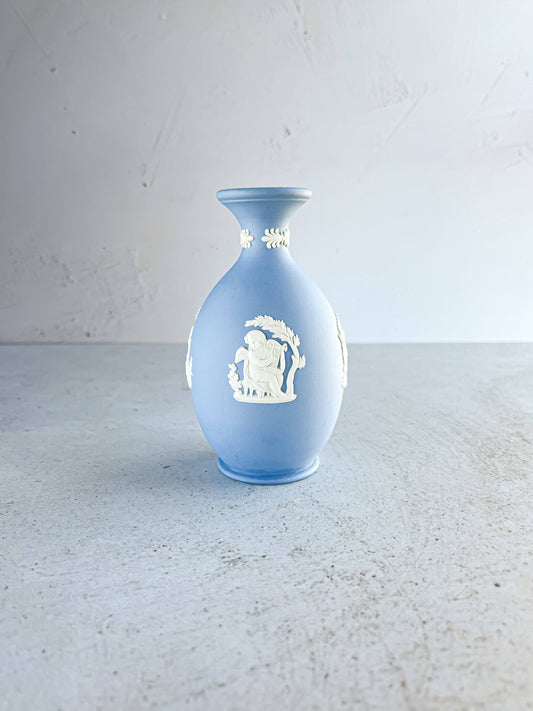 Wedgwood Jasperware Pale Blue Arcadian Bud Vase - 'Cupid Playing an Instrument' Design - SOSC Home