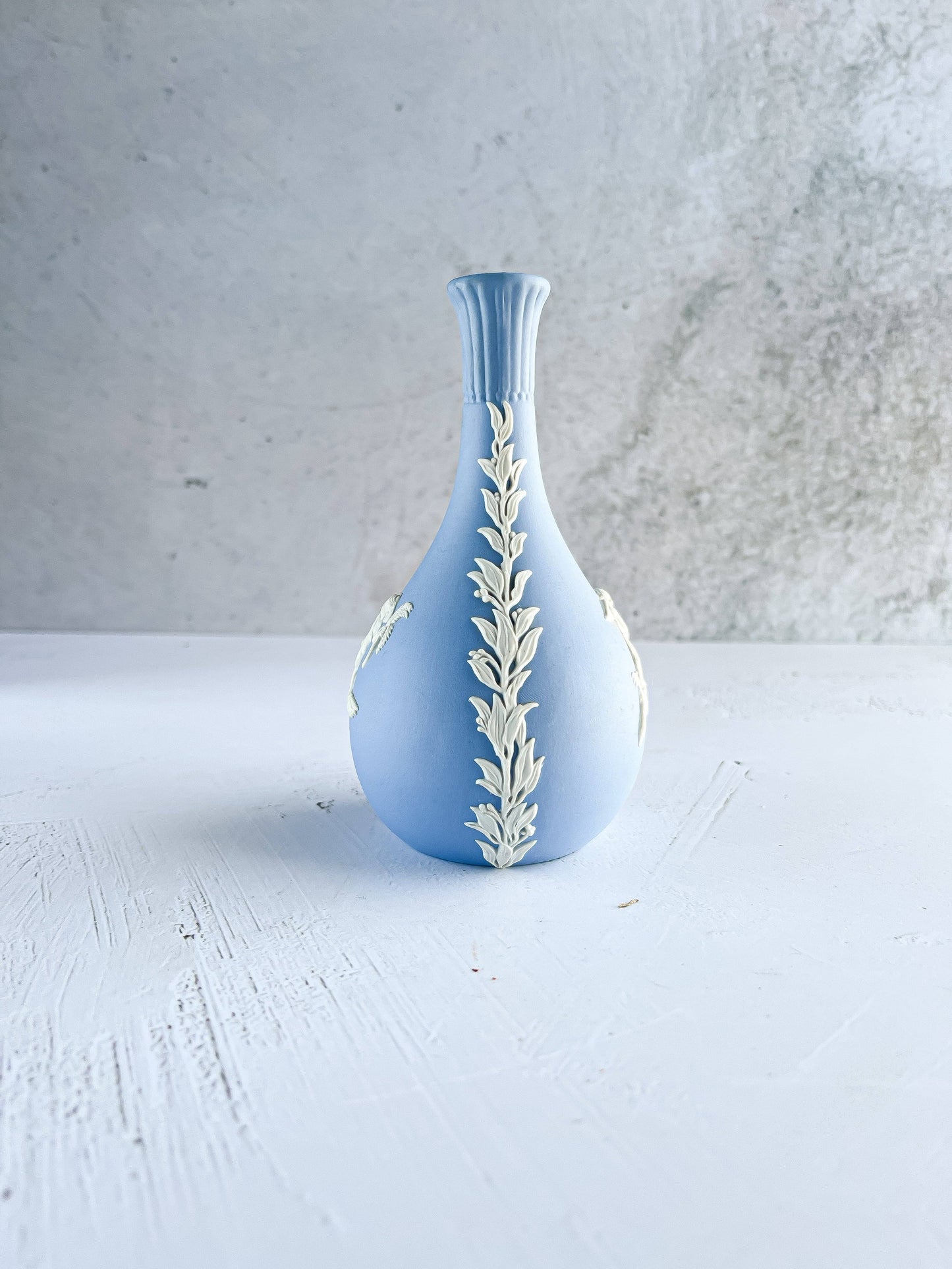Wedgwood Jasperware Pale Blue Bud Vase - 'Cupid in Fall & Winter' Design - SOSC Home
