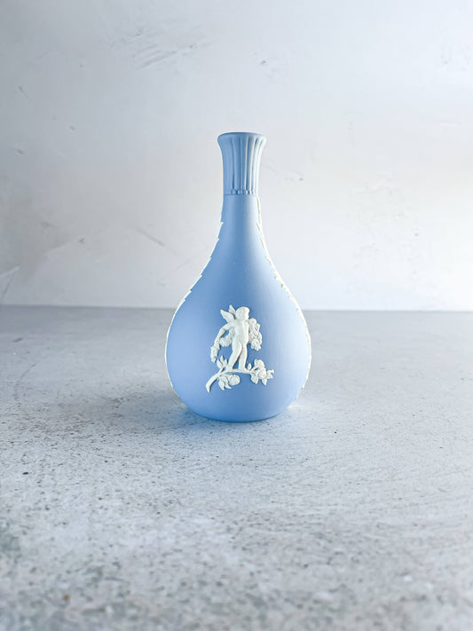 Wedgwood Jasperware Pale Blue Bud Vase - 'Cupid in Spring & Summer' Design - SOSC Home