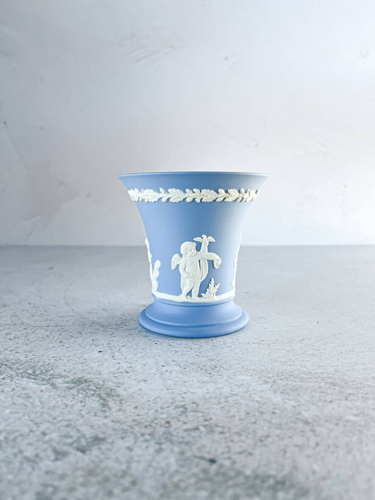 Wedgwood Jasperware Pale Blue Vase - 'Cupid' Design - SOSC Home